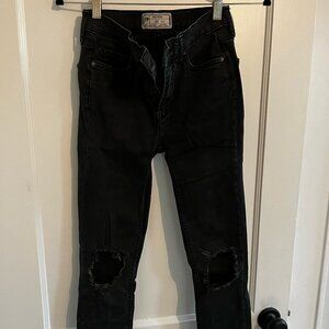 FREE PEOPLE Dark Gray Wash Distressed Ripped Knee Skinny Jeans
